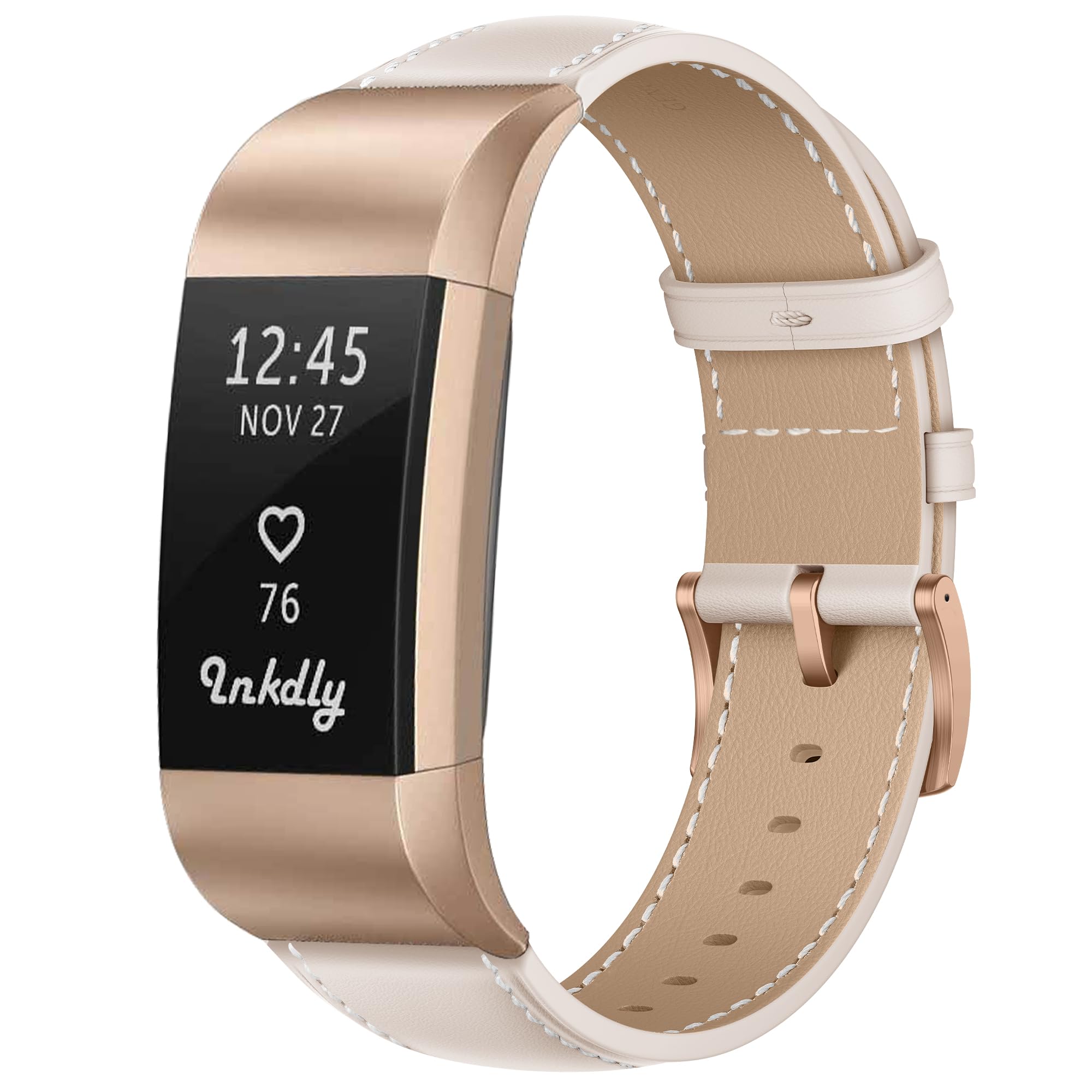 KoGiio Strap Compatible with Fitbit Charge 2, PU Leather Adjustable Watch Band, Off White, 150-200mm