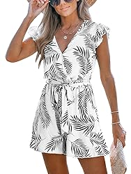 CUPSHE Women's Romper Tropical Flutter Sleeve Boho
