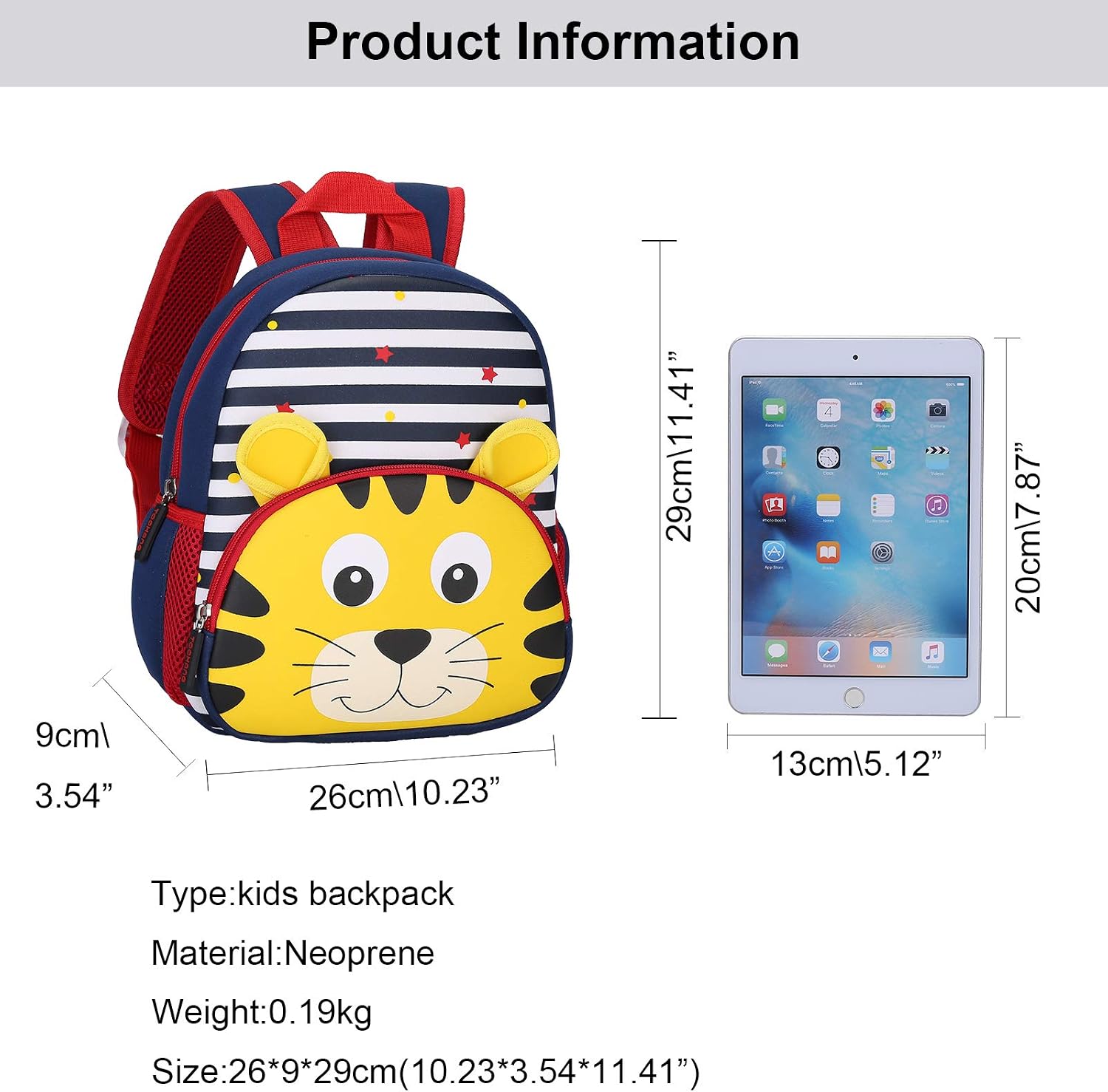 BAIGIO Kids Backpack Lightweight Animal Pattern Children's School Bag Travel Rucksack for Kindergarten Preschool Boys Girls (Tiger) - Image 3