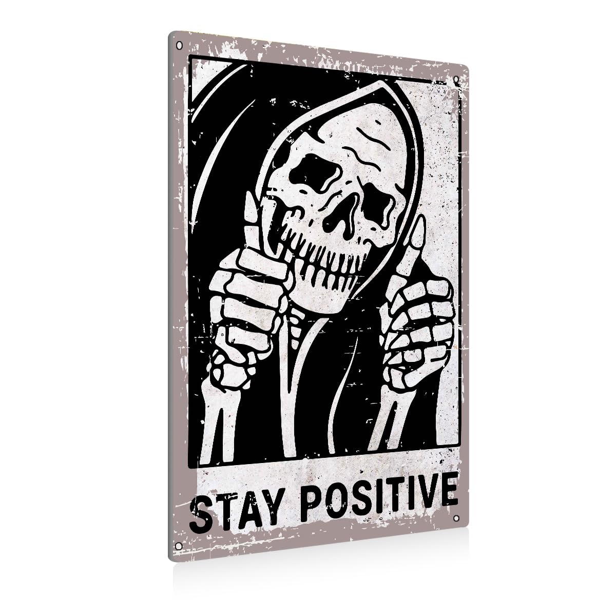 Vintage Stay Positive Skull Sign Metal Tin Sign Wall Décor Funny - Retro Sign for Home Living Room Bedroom Decor Gifts - 8x12 Inch