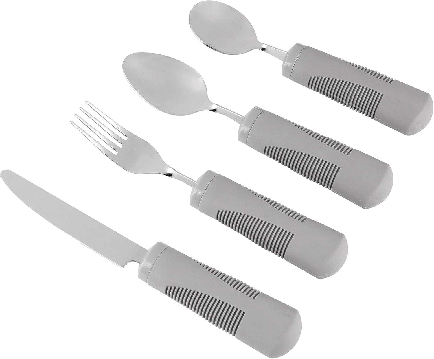 Adaptive Utensils (4-Piece Kitchen Set) Wide, Weighted, Non-Slip Handles for Hand Tremors, Arthritis, Parkinson’s or Elderly use - Stainless Steel Knife, Fork, Spoons (Gray Weighted Bendable): Health & Personal Care