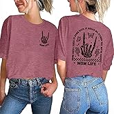 Mama Shirts for Women Mom Shirt Mom Life Crewneck T-Shirts Funny Mama Skeleton Rocker Graphic Tee Summer Pullove Tops