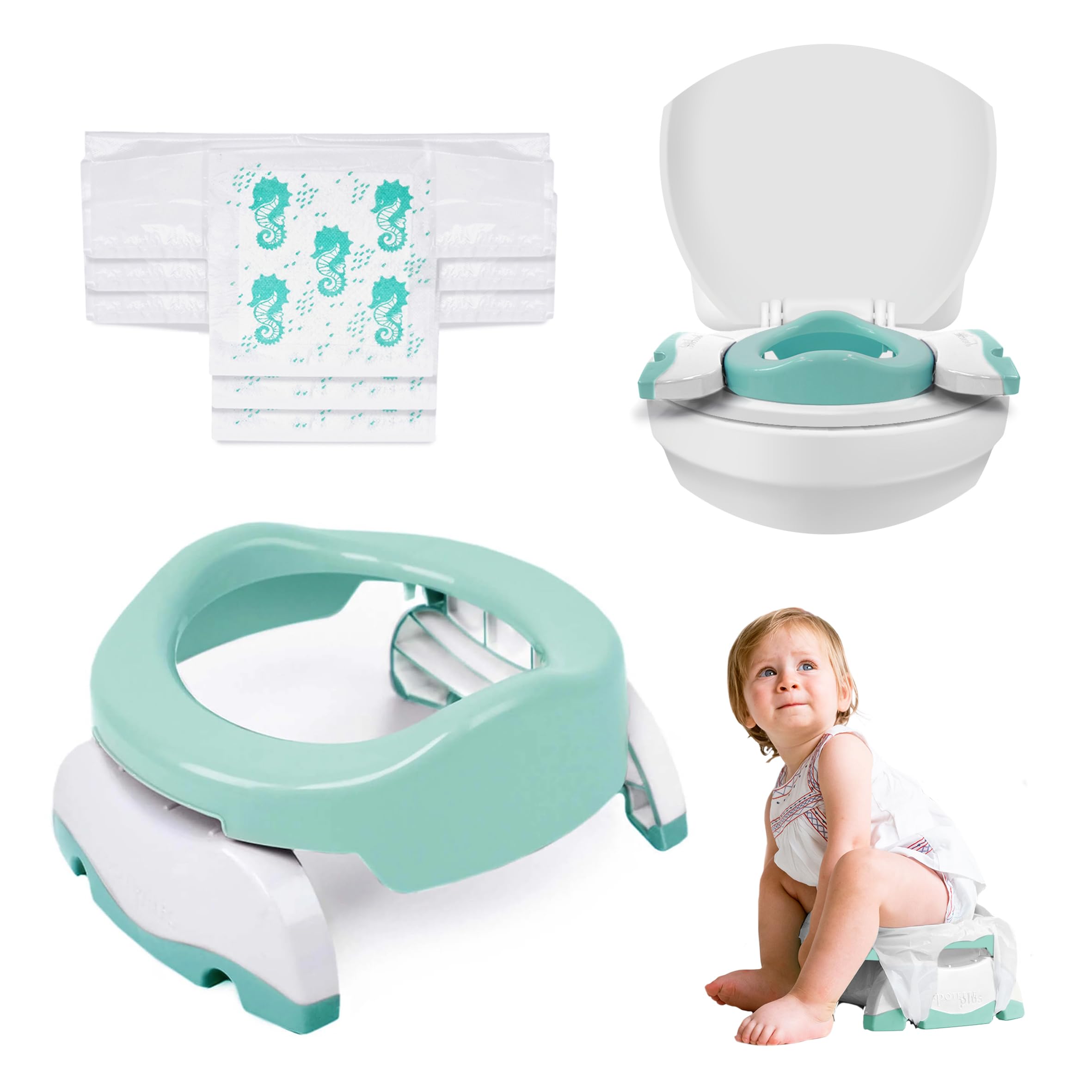 Potette Plus 2-in-1 Compact Universal Potty and Toilet Training Seat | Award-Winning Potty Training Essential for Toddlers | Mint