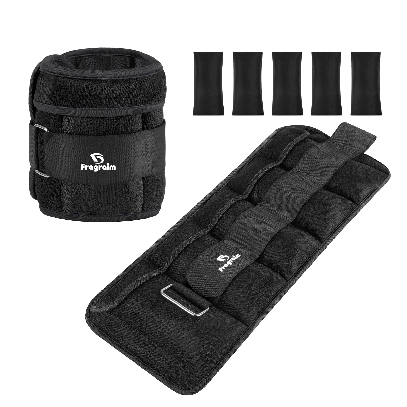 Adjustable Ankle Weights for Women Men Kid 1-2 kg Pair, Leg Wrist Arm Weight for Pilates, Jogging, Gymnastics, Aerobics, Exercise, Training Physical Therapy|Each 0.2-1kg, Total 2kg, Black