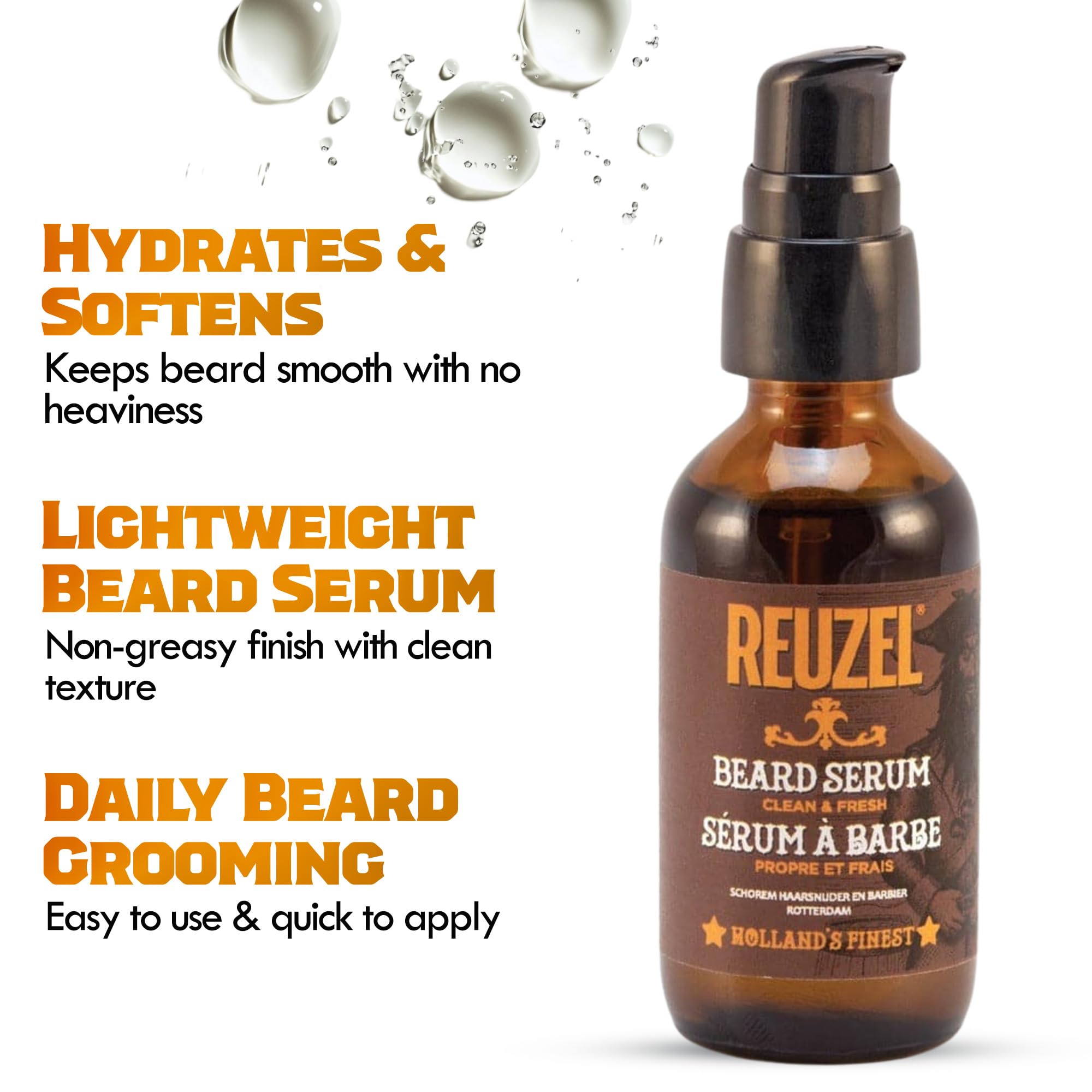 REUZEL Clean & Fresh Beard Serum, Hydrating, Non-Comedogenic, Natural, Non-Greasy Finish, For All Skin Types,