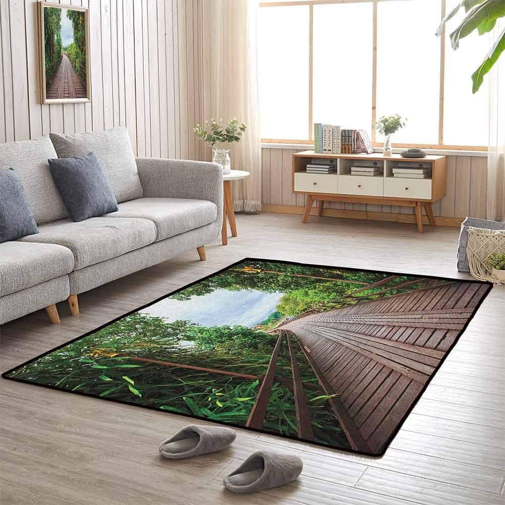 Sofa Area Rug, Anti-Fatigue for Standing Comfort Super Soft Indoor Modern for Home Decorate, Landscape | Wooden Bridge Between Exotic Trees Jungle Freshening Relax Road Nature Image - 4'x6'