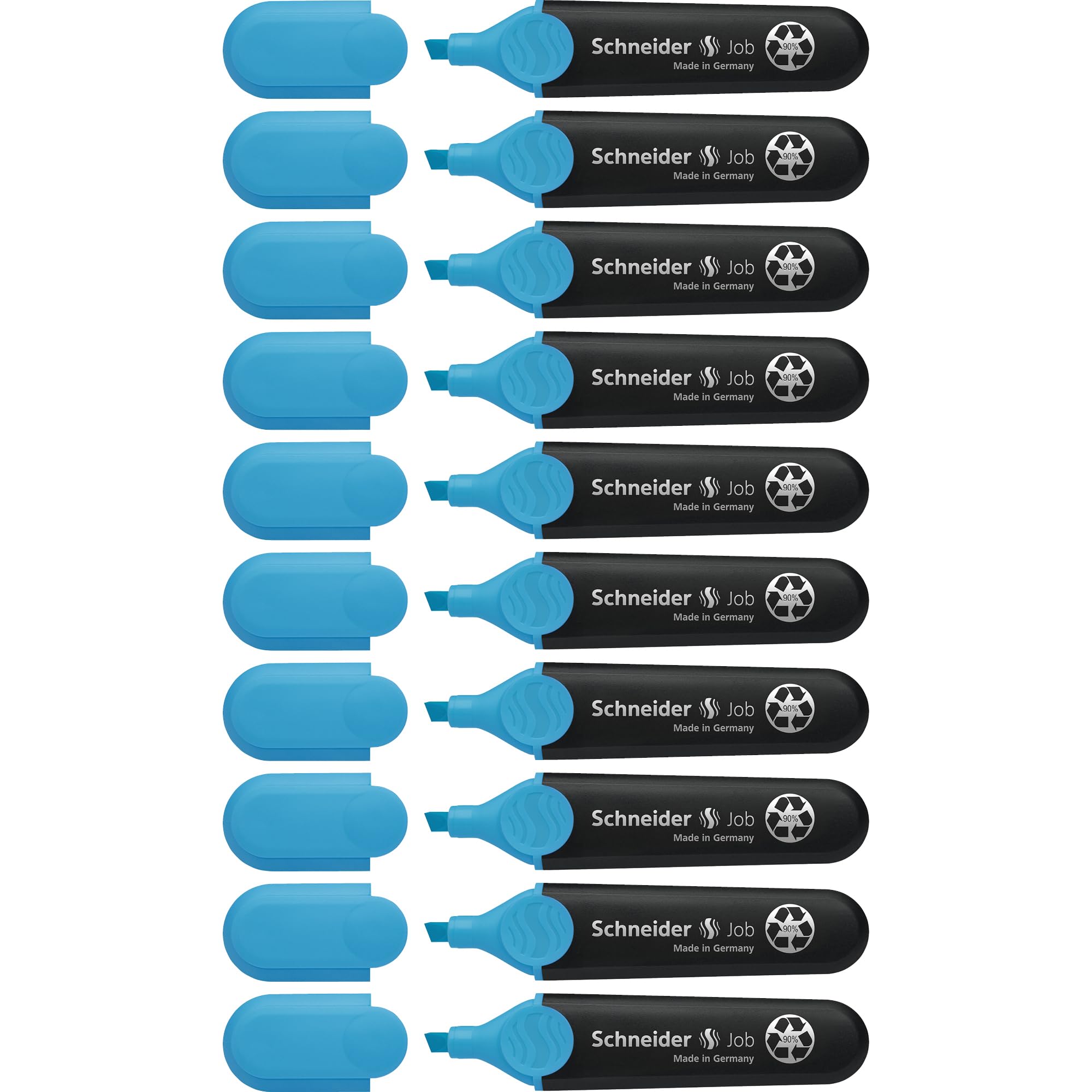 Schneider Highlighter Job 150 Refillable Non-Fading, with Clip Blue Pack of 10