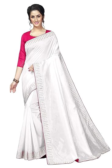 Market Magic World Womens Latest Sana Silk Stone Studded Saree with Contrast Blouse