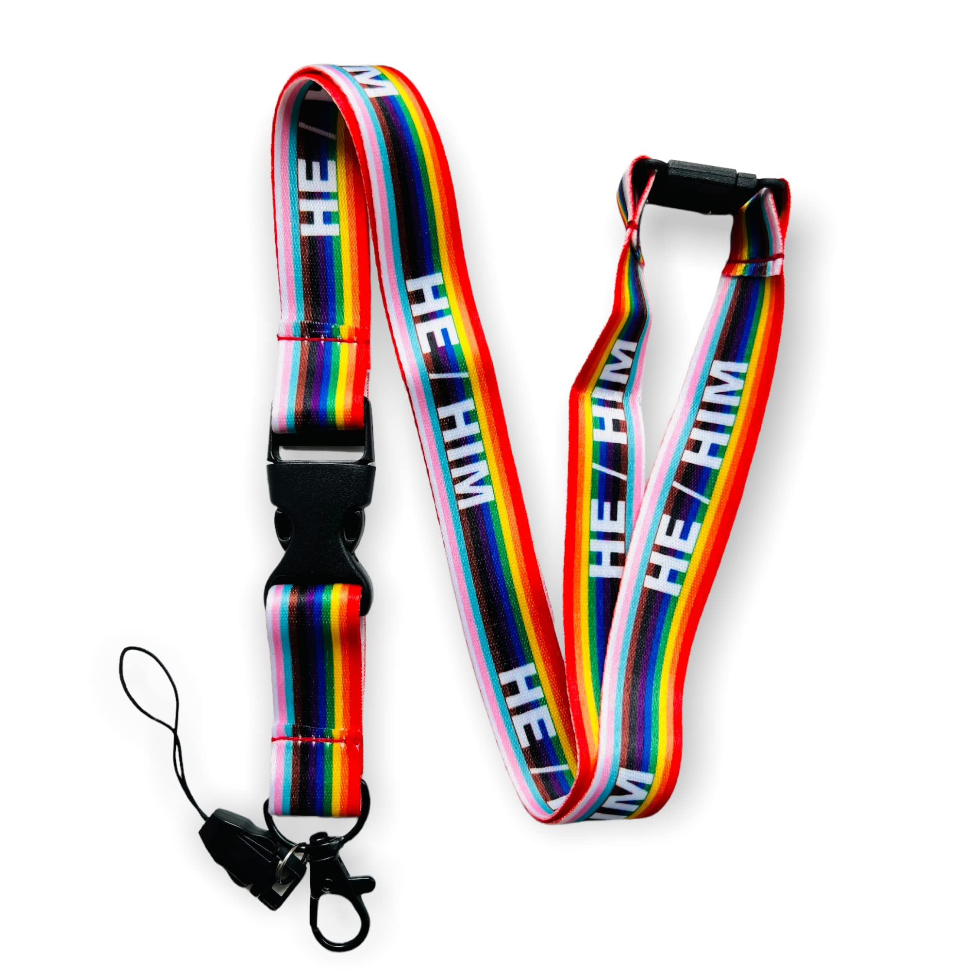 PAC Supplies Global Rainbow LGBTQ LGBT Non-Binary Pronouns Lanyard With Safety Break, Detachable Buckle Clip (HE/HIM)