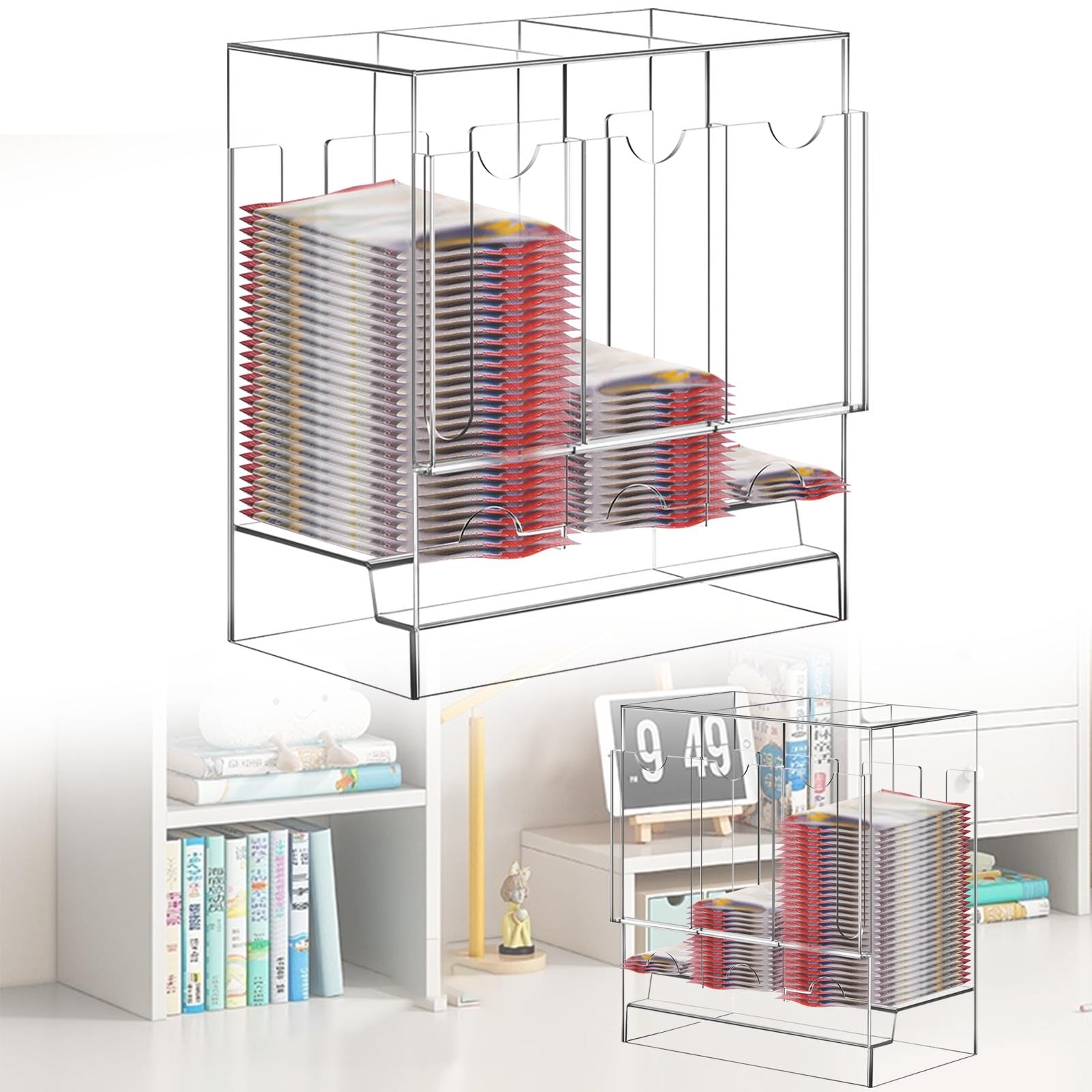 Photo 1 of 3 Slot Acrylic Booster Pack Dispenser, Clear UV Protection Card Pack Dispenser, Business Card Dispenser & Collector Booster Box Case Compatible With Sports Card Packs & Trading Card Tabletop Display