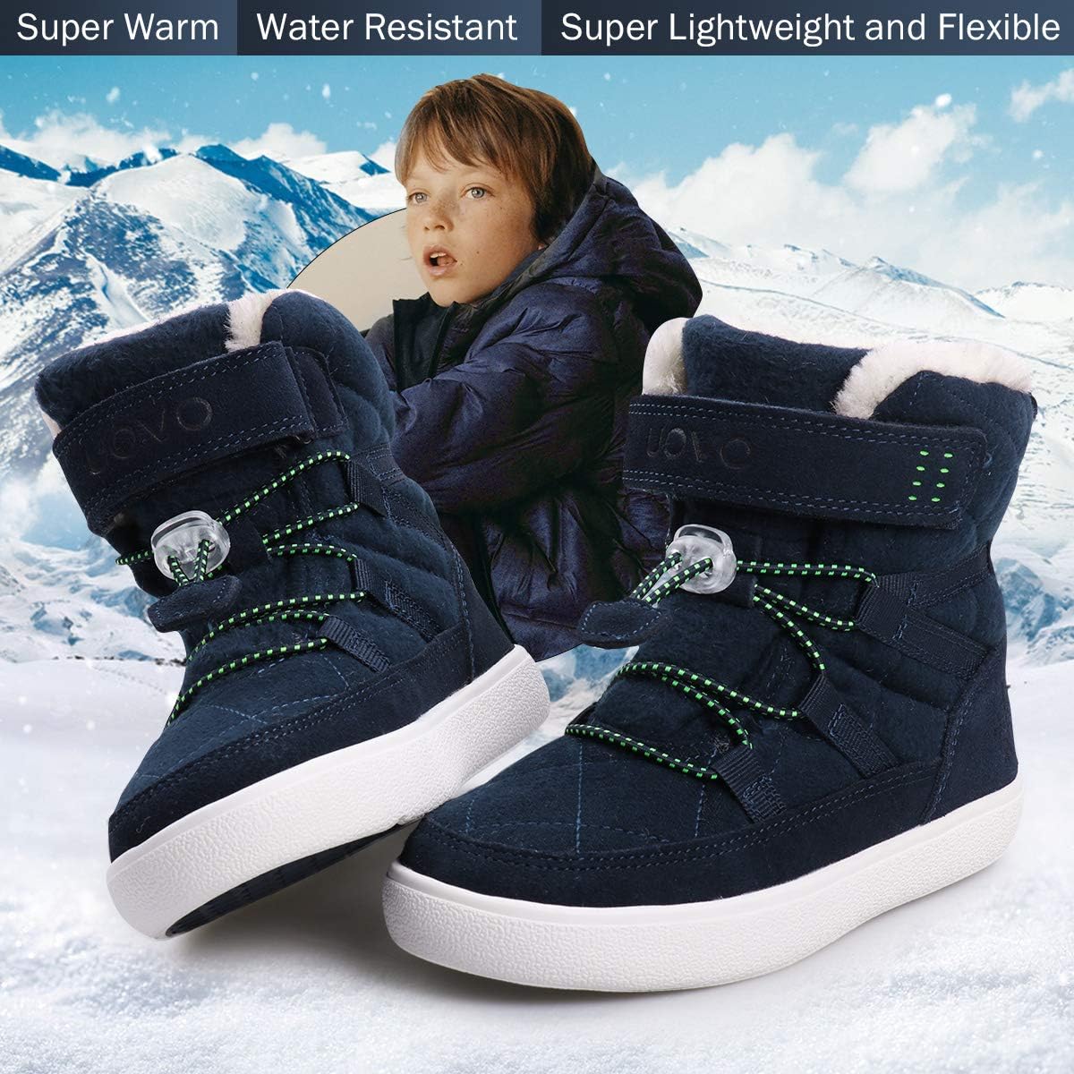  | UOVO Boys Snow Boots Boys Boots Winter Boots for Kids Waterproof Winter Snow Boots for Boys Warm Slip Resistant Outdoor (Little Boys/Big Boys) | Snow Boots
