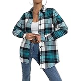 Blostirno Womens Plaid Button Down Shirts Flannel Long Sleeve Casual Shackets Dressy Loose Blouse Tops
