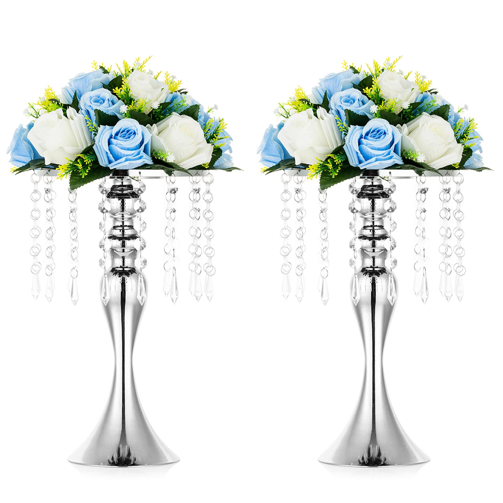 Photo 1 of **Only OneNuptio 2 Pcs Silver Wedding Centerpieces Flower Stand, 13.8in/35cm Tall Artificial Flower Arrangements, Crystal Metal Vase Flower Holders Centerpiece for Wedding Anniversary Ceremony Party Hotel Decor