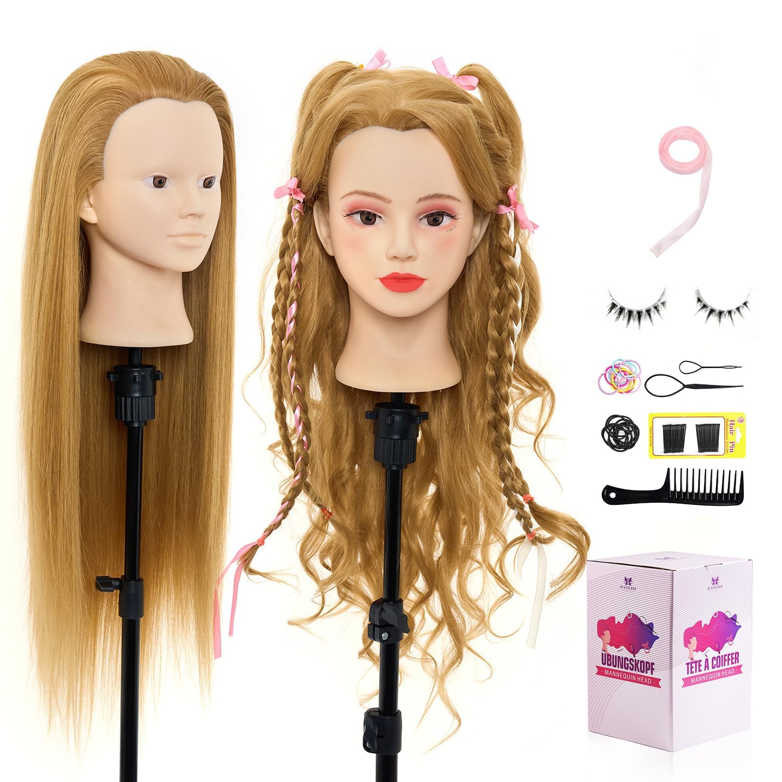 Neverland Beauty 26 inch 60% Real Human Hair Training Head Make Up Practice Mannequin Hairdressing Dolls Head with Wig Head Clamp & DIY Hair Styling Braiding