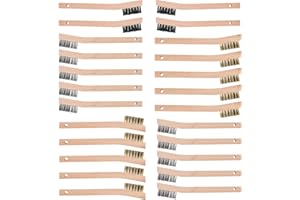 BEBORIN Wood Handle Wire Scratch Brush Sets (24, 24Pack-7in Stainless Steel|Brass|Nylong Small Wire Scratch Brushes Sets with Beech Wood Handle)