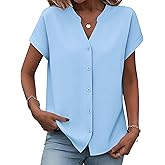 Zeagoo Button Down Shirts for Women Short Sleeve Tops V Neck Collar Blouses Business Casual Outfits S-2XL