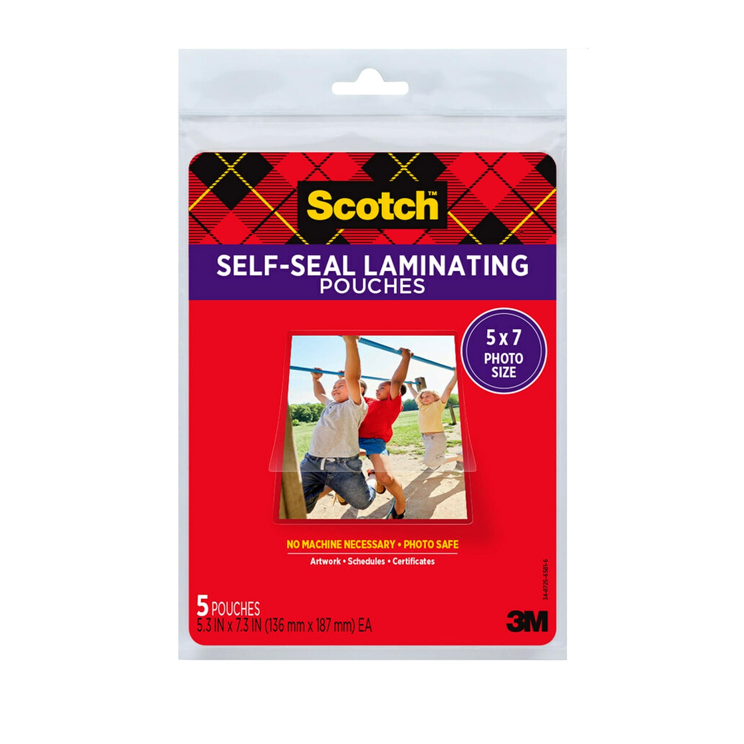 Scotch Self-Seal Glossy Document or Photo Laminating Pouches, 5 x 7 Inches, 5-Pack