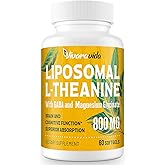 L-Theanine 800mg - Natural L-Theanine Supplement with GABA and Magnesium Glycinate - Relaxation, Sleep (60 Softgels)