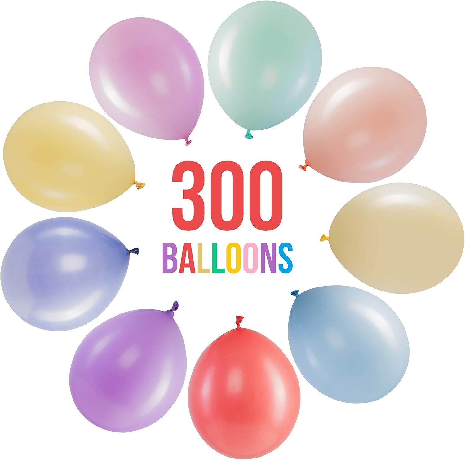 Prextex 300 Pastel Party Balloons 12 Inch 10 Assorted Rainbow Candy Colors - Bulk Pack of Strong Latex Macaron Balloons for Party Decorations, Birthday Parties Supplies or Arch Decor - Helium Quality