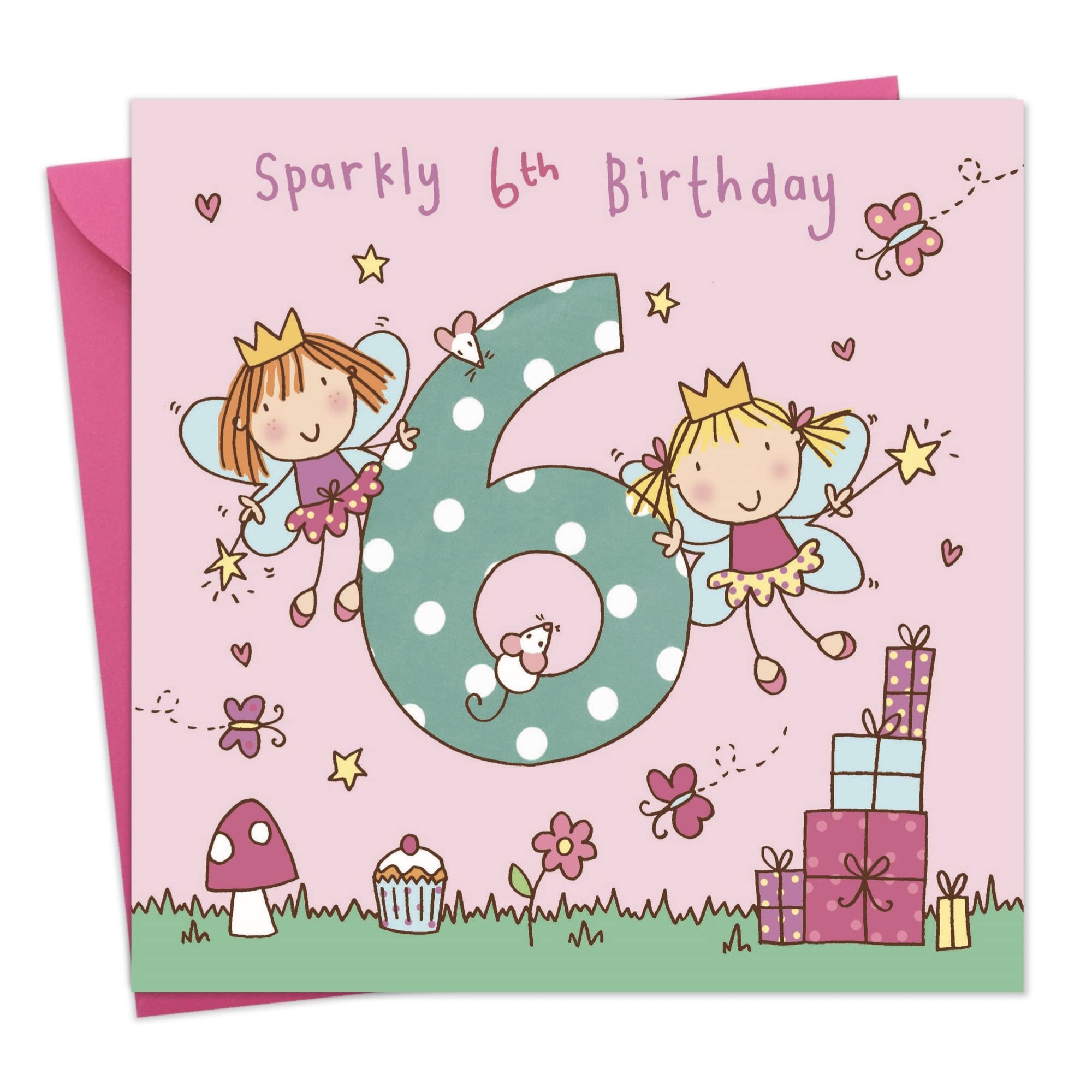 Twizler 6th Birthday Card for Girl with Fairy Princess - Six Year Old - Age 6 - Childrens Birthday Card - Girls Birthday Card - Happy Birthday Card