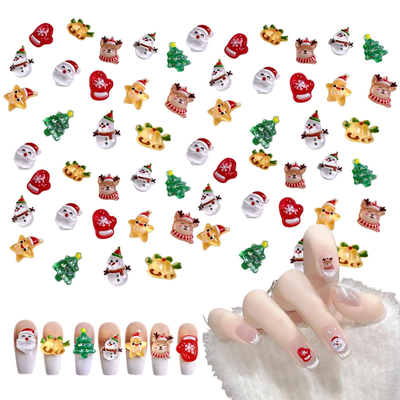 3D Christmas Nail Charms,70PCS Cute Cartoon Christmas Tree Santa Claus Snowman Elk Bell Nail Gems,Xmas Theme Nail Jewelry Decorations Nail Studs for Manicure Design DIY Crafts (Christmas Pattern A)