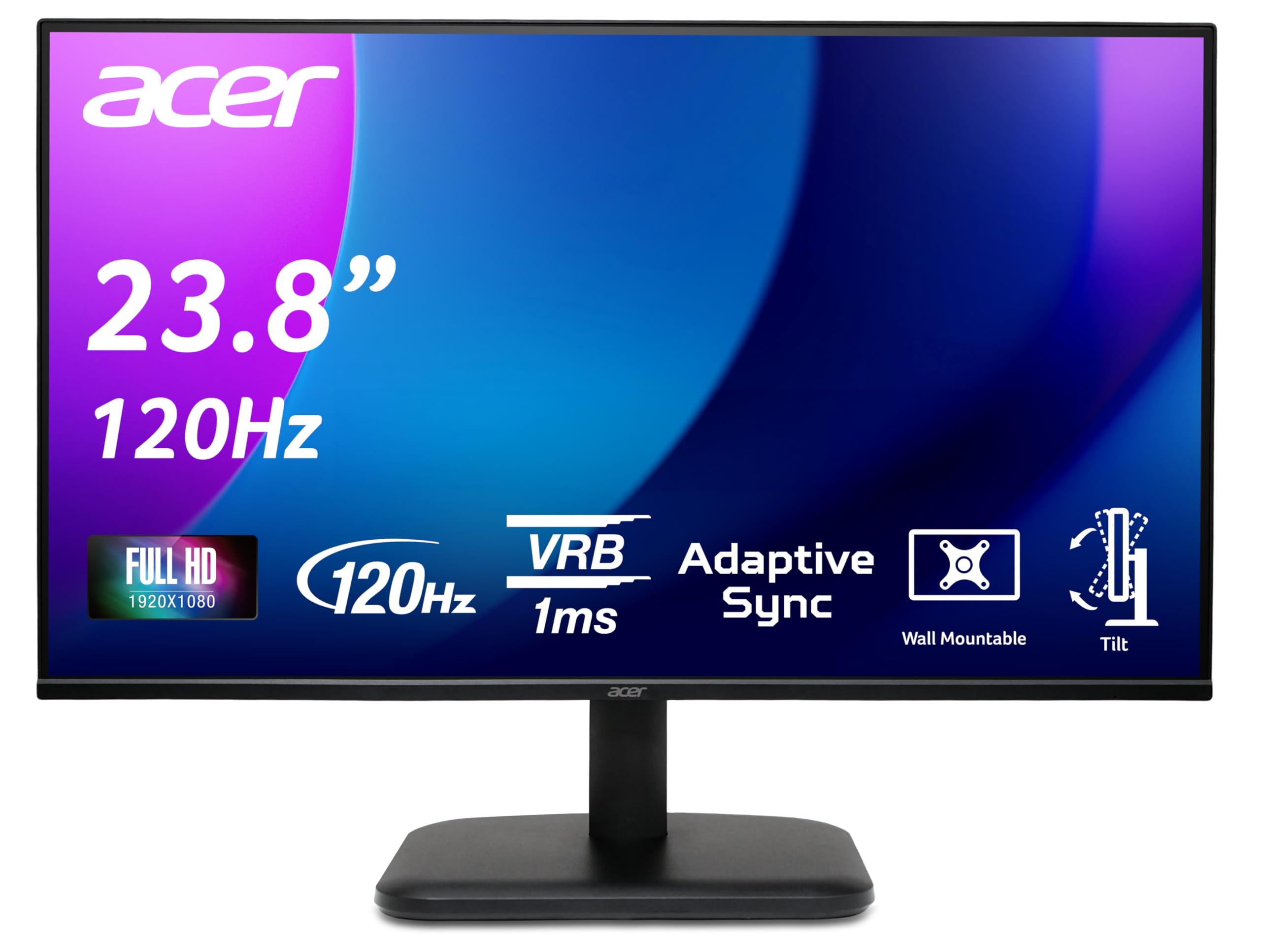 acer EK241Y G Monitor 23,8 Zoll (60 cm Bildschirm) Full HD, IPS, 120Hz HDMI, 75Hz VGA, 4ms (GTG), HDMI 1.4, VGA, AdaptiveSync