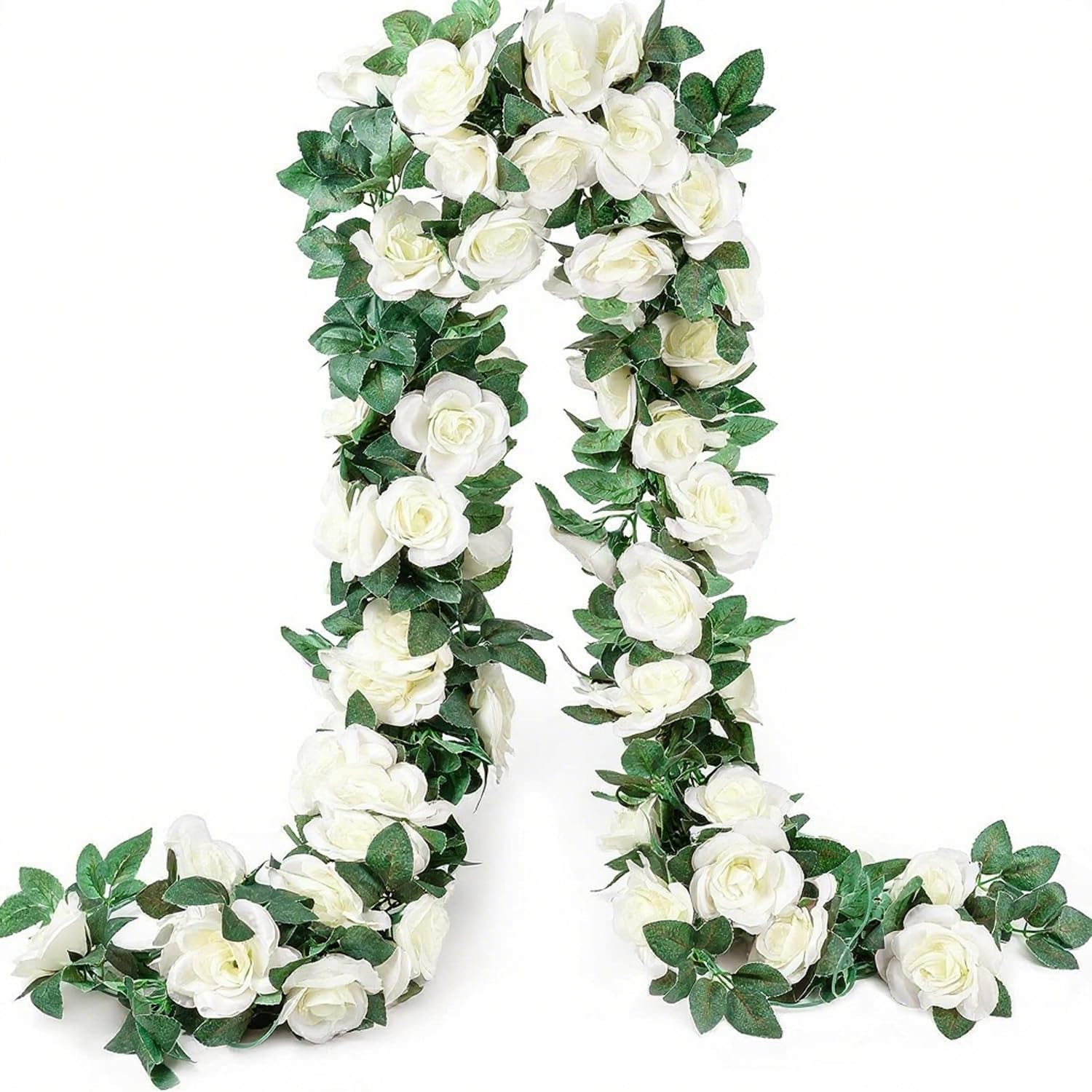 Photo 1 of 10PCS Fake Rose Garland, 7.5Ft Artificial Vines Flowers Hanging Rose Vine for Table Wedding Backdrop Arch Wall Party Mantle Festival Decor (White)