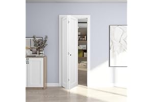 JUBEST 30in. x 80in. Bifold Door, 1 Panel Primed Bifold Interior Doors, Hollow Core Bi Fold Closet Door with Hardware Kit Include, Folding Doors for Laundry, Pantry & Bedroom