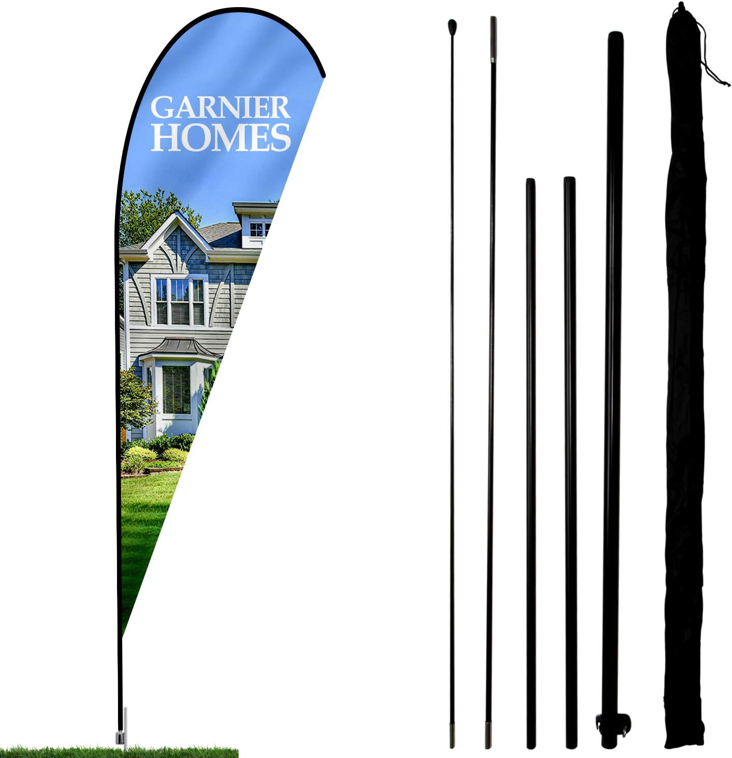 Flagpole Hardware - Anley Teardrop Feather Flagpole Set - Assembled Flutter Banner Pole Set with Carrying Bag - Fits 3.5Ft X 10Ft Feather Flags(Not Included) - Flagpole ONLY