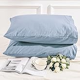 NEXHOME PRO 100% Organic Cotton Standard Pillowcase Set of 2, Envelope Closure Linen Feel Textured Natural, Soft and Durable, Premium Cooling Pillow Cases for Bed (20x26 inch, Blue)