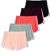 Real Essentials 5 Pack: Girls' Dry-Fit Athletic Dolphin Shorts for Youth Kids Teens Running Gym Sports (Ages 4-16)