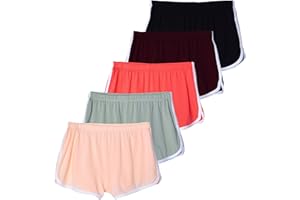 Real Essentials 5 Pack: Girls' Dry-Fit Athletic Dolphin Shorts for Youth Kids Teens Running Gym Sports (Ages 4-16)