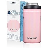 COKTIK 4 in 1 Insulated Can Cooler, Doublae Wall Slim Can Cooler for 12 oz Regular or Slim Cans & Beer Bottle (Pink Shimmer)