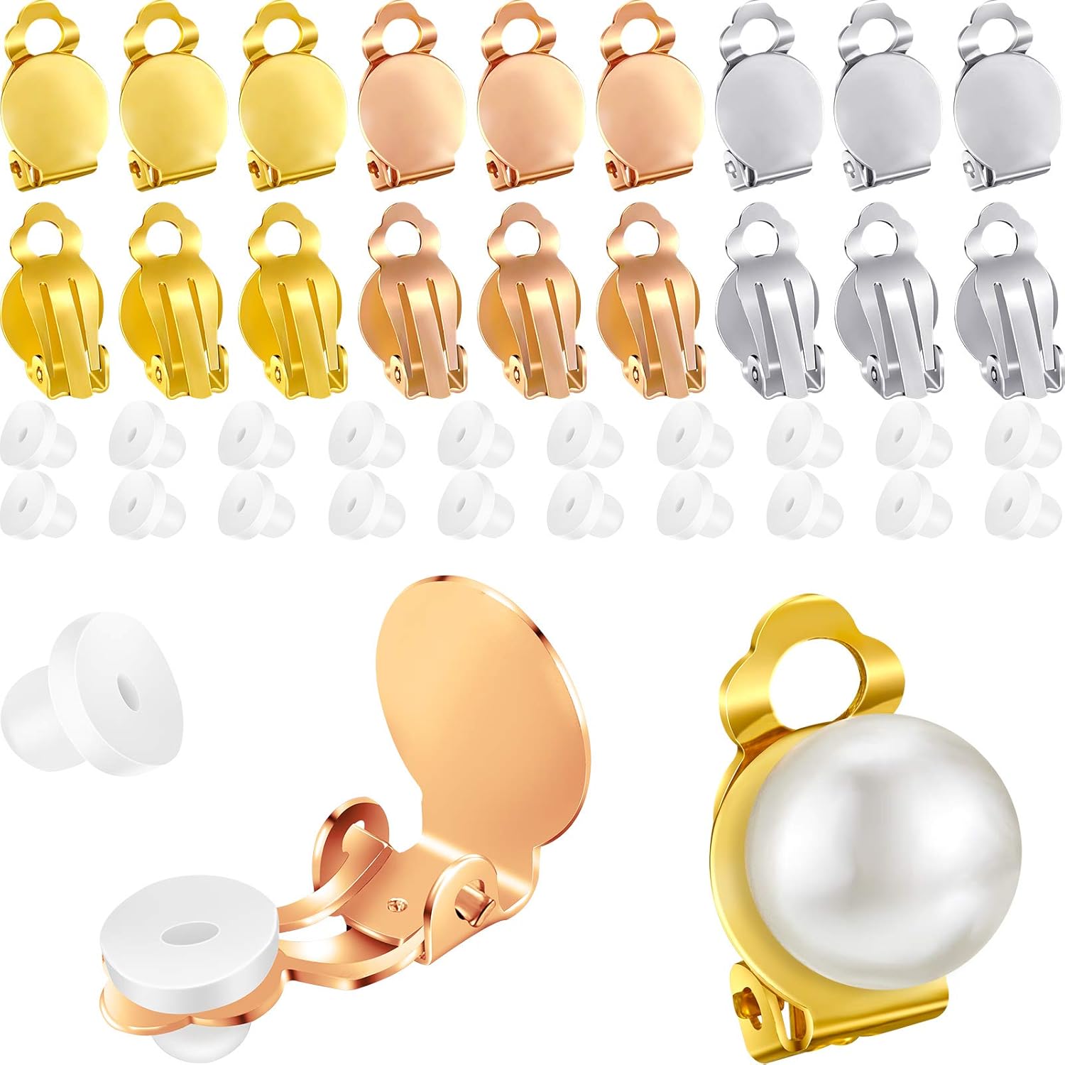 150 Pieces Round Flat Back Tray Earring Clips and 150 Pieces Clipon