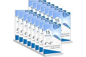 HRSDEIE Acrylic Sign Holder 4x6, 15 Pack Clear Double Sided Menu Vertical Display Stand, Desktop Paper Holder Suitable for Restaurants, Office, Store, Show Fair