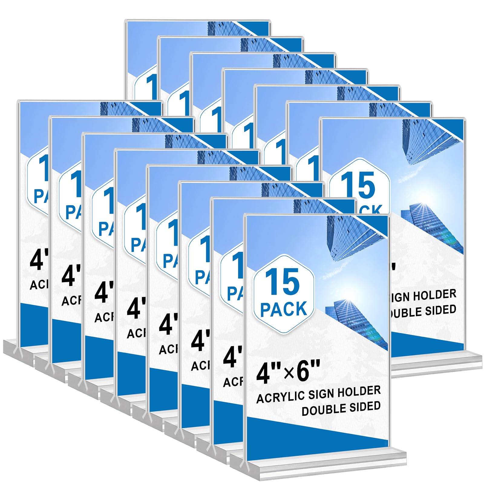 Photo 1 of Acrylic Sign Holder 4x6, 15 Pack Clear Double Sided Menu Vertical Display Stand, Desktop Paper Holder Suitable for Restaurants, Office, Store, Show Fair
