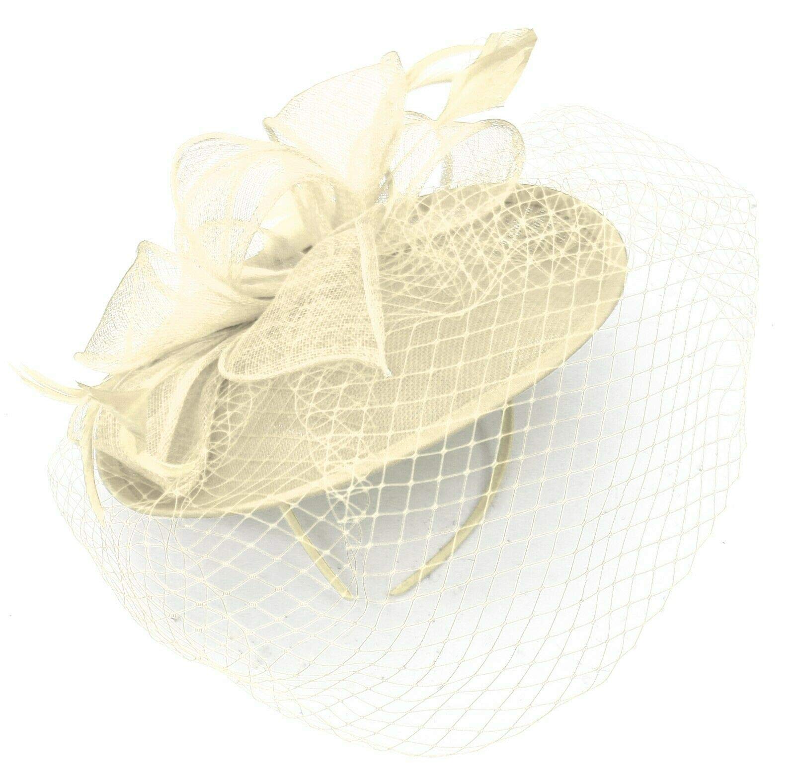 Caprilite Saucer Sinamay Headband Fascinator Wedding Ascot Hat Hatinator Birdcage Veil[Cream Ivory]