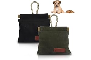 PEASUG 2Pcs Dog Treat Pouches for Pet Training, Hand Free Puppy Dogs Treat Bag with Carabiner, Portable Auto Closing Pet Dog Walking Bag for Travel or Outdoor Use, Pets Feed Snack Reward Pocket- Black, Green