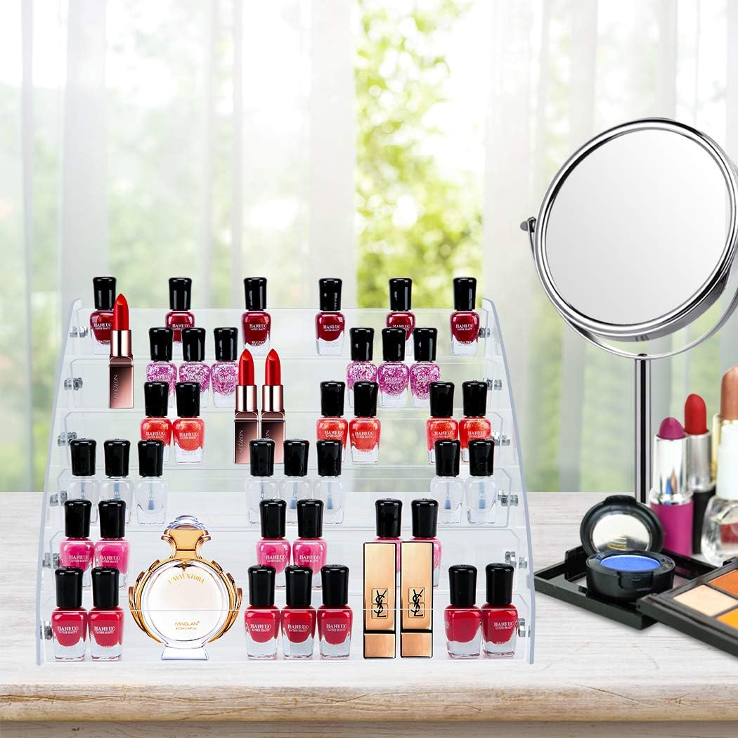 KINGROW Nail Polish Organizer 72 Bottles of 6 Layers Acrylic Display Rack Eyeglasses Storage Essential Oils Holder Makeup Organizer: Beauty