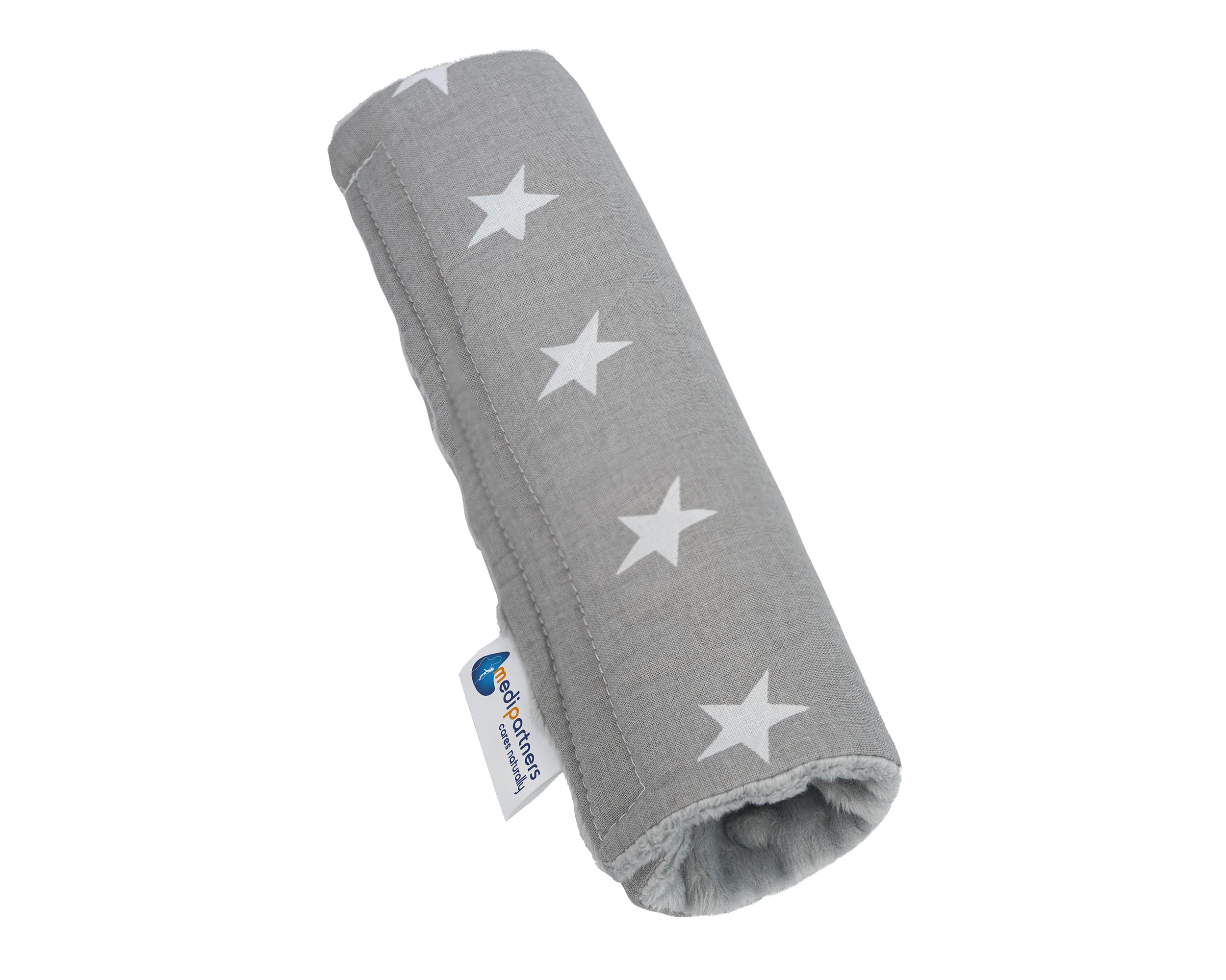 Medi Partners Seat Belt Pad for Car 17x22cm Baby 100% Cotton Double-Sided Car Seat Belt Protector Sports Car Scrubbing (Grey Stars with Grey Plush)