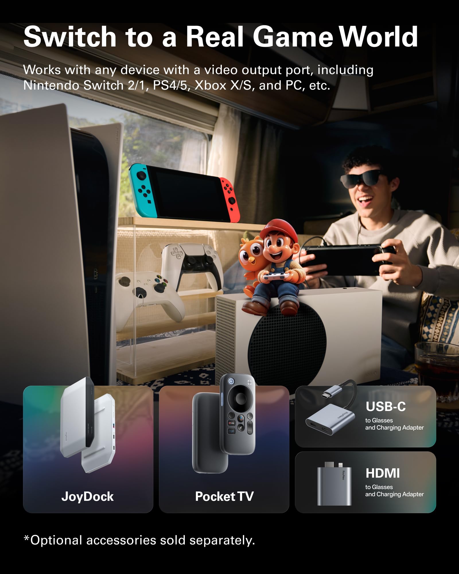 RayNeo Air 3s Pro AR/XR Glasses - 201'' 1200 Nits 120Hz HueView 2.0 Video Display Glasses, Smart Gaming Glasses for iPhone 17,16,15/Android/Mac/Switch 2/PS5/SteamDeck - Next-Gen Personal Theater