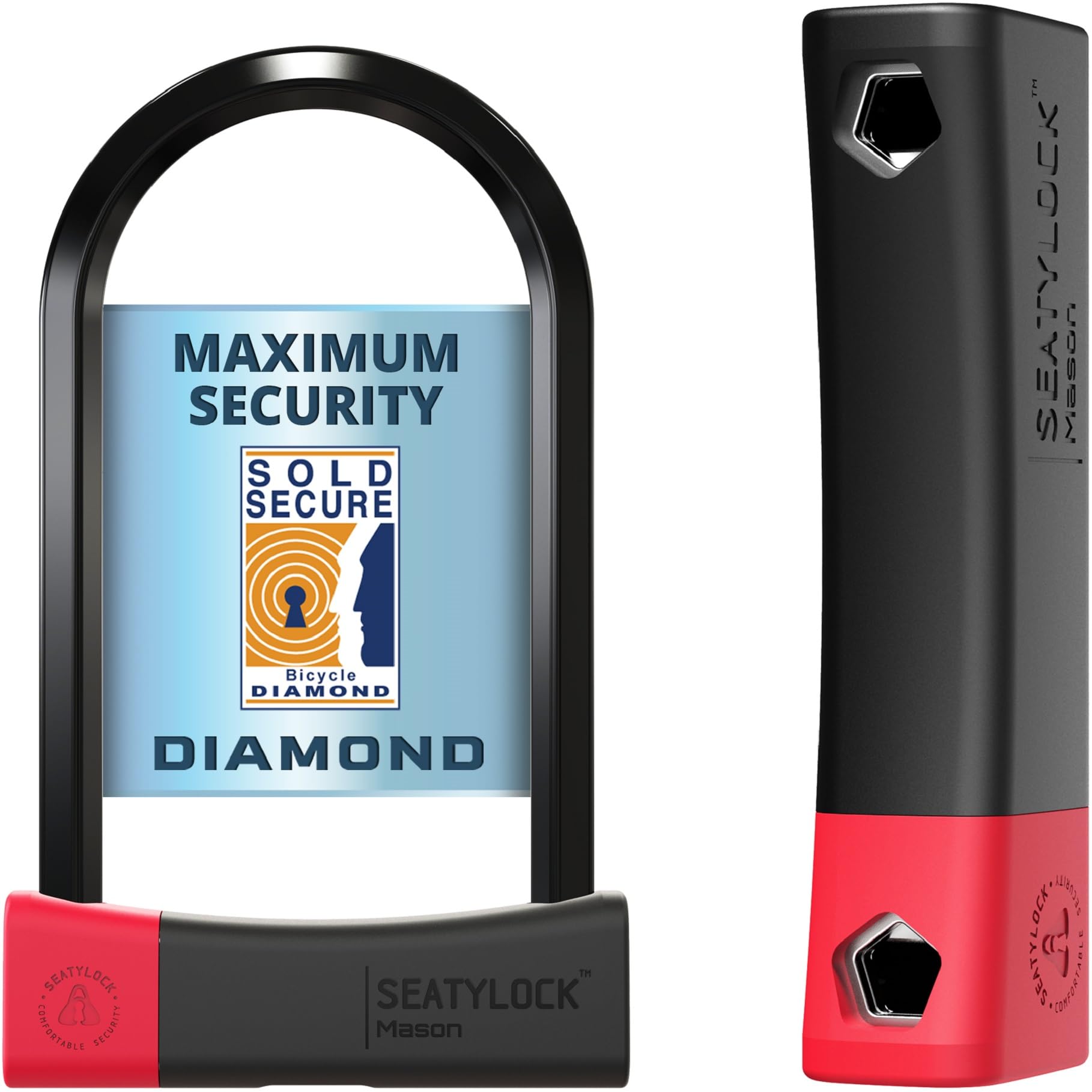 SeatyLock Mason Bike U Lock - Patented Heavy Duty Anti Theft Sold Secure Diamond Rated Bike ULock - High Security Bicycle Lock with Key for Electric and City Bikes (22CM)