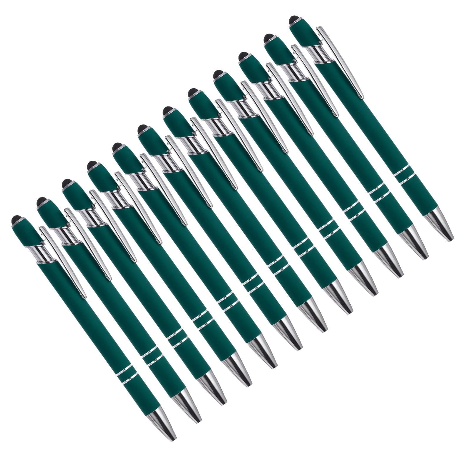 YOKIVE 12 Pcs Ballpoint Pen with Stylus Tip, 2 in 1 Black Ink Metal Stylus Pen 1.0mm Medium Point Style 1, Great for Touch Screens, Office (Dark Green)