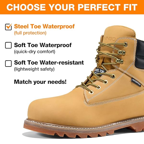 NINGO WATERPROOF STEEL TOE WORK BOOTS FOR MEN, 6″ NON SLIP COMFORTABLE LEATHER WORKBOOTS, MENS SAFETY CONSTRUCTION SHOES FOR OUTDOOR INDUSTRIAL