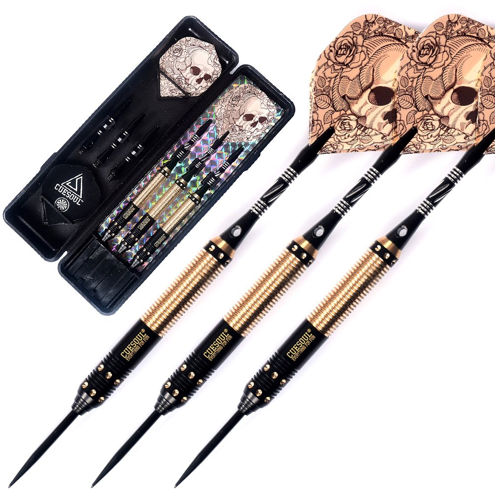 CUESOUL Dragon Series Steel Tip Darts Set 21 Grams Brass Barrels Durable Aluminum Shafts Great Grip Accuracy Good solid Accurate Darts Case Portable (JIAOLONG-F2305)