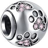 EMOSTAR Dog Paw Print Charms with Various Birthstone Crystals, 925 Sterling Silver Pawprint Beads for 3mm Snake Chain, Pet Lover Gifts for European Women Bracelet