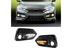 Fancemot LED Fog Lights White Daytime Running Lights (DRL) Amber Turn Signal Lights Compatible with 2017-2021 10th Gen Honda Civic Hatchback