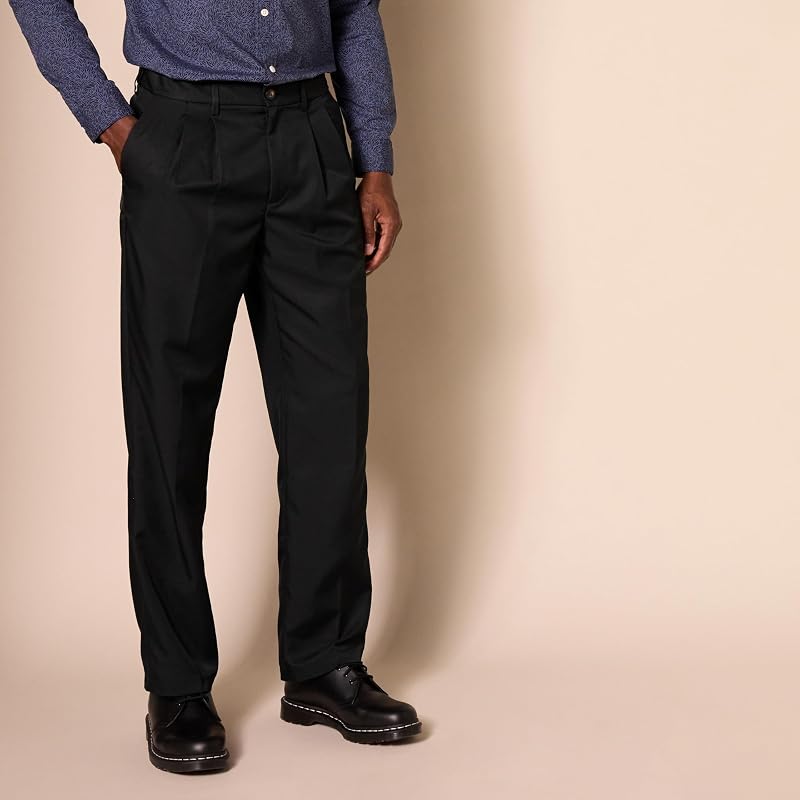 Pantalon Habillé à Pinces à Taille Ajustable Coupe Classique Homme, Noir, 28W / 28L