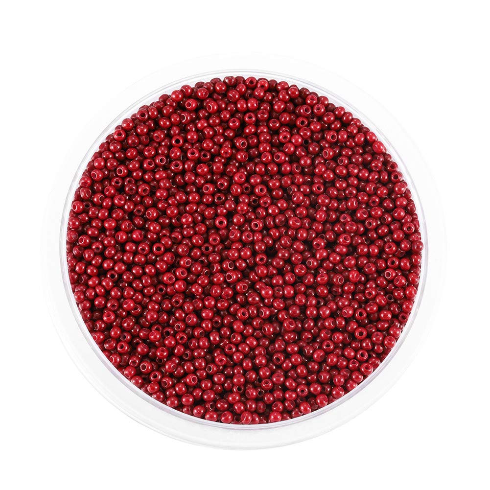 Around 9000pcs Opaque Glass Seed Beads Round Pony Bead Mini Spacer Beads 2mm for Jewellery Making Hair Accessories Beadwork Craft (Dark Red)