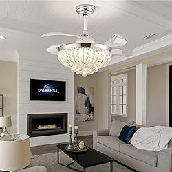 YPQXYHDA Dimmable Fandelier Crystal Ceiling Fan
